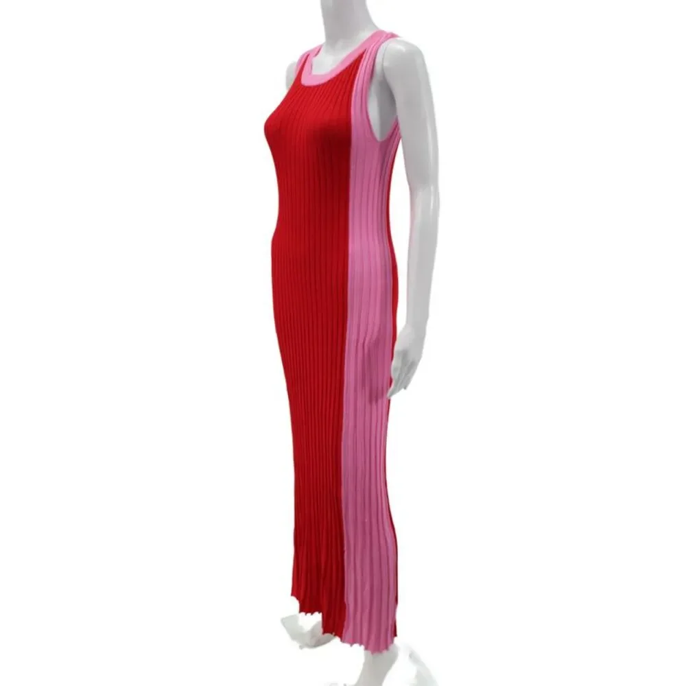 Zara Knit Womens Maxi Pink Colorblock Scoop Neck Sleeveless Dress Size M